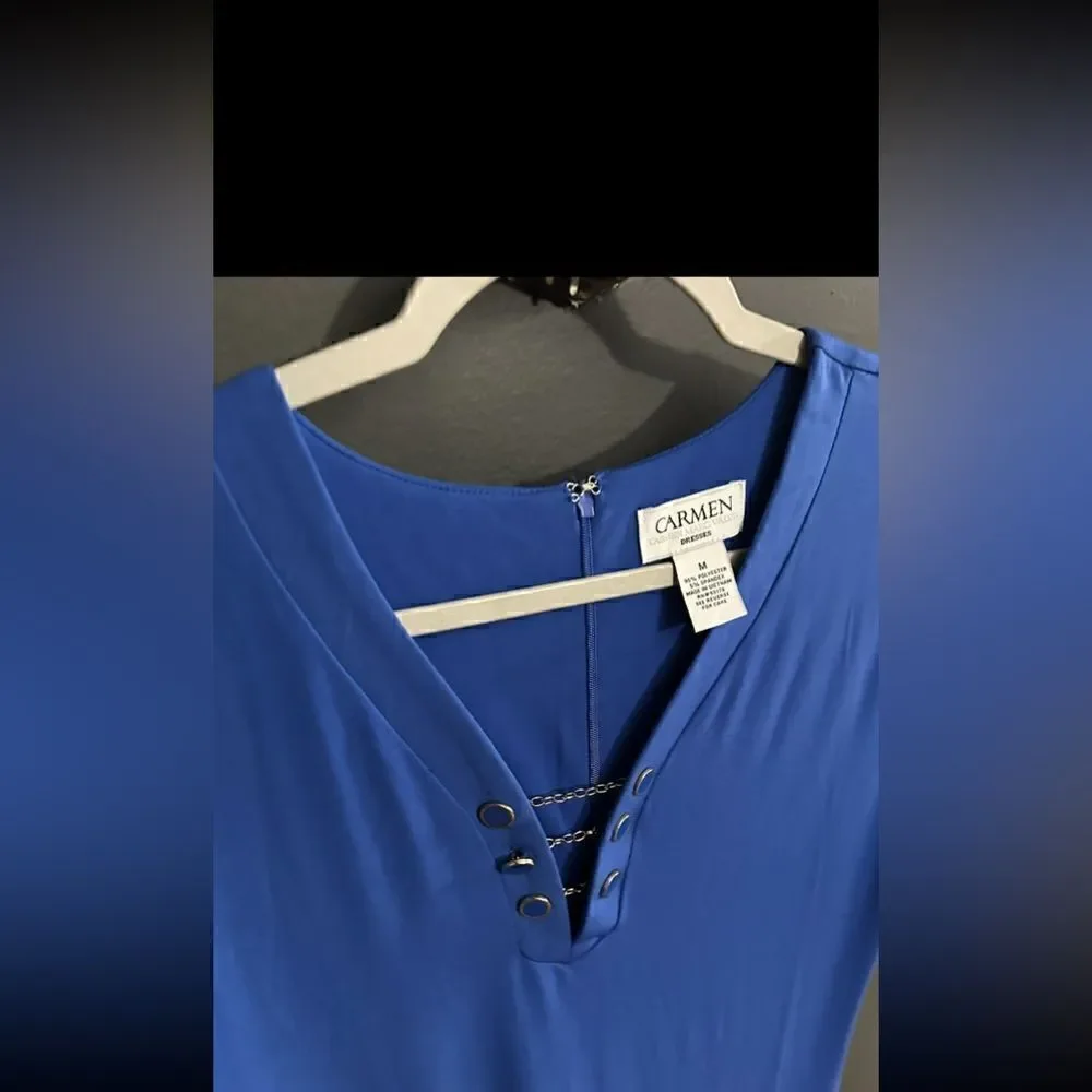 Carmen Marc Valvo Shift Shirt Dress Royal Blue EUC Size Medium